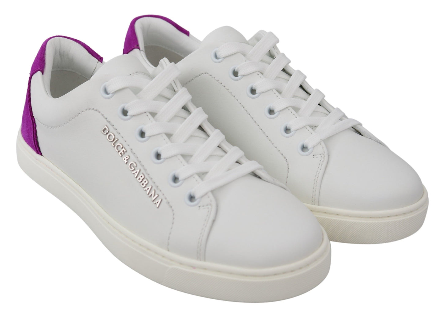 Dolce &amp; Gabbana Chic Sneakers in pelle bianca con accenti viola