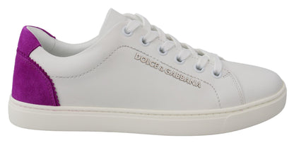 Dolce &amp; Gabbana Chic Sneakers in pelle bianca con accenti viola