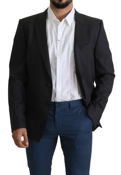 Dolce &amp; Gabbana Elegante blazer slim fit in misto lana e seta grigia