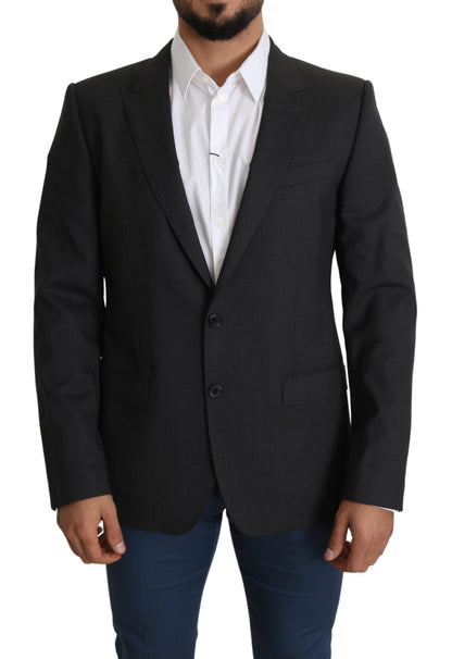 Dolce &amp; Gabbana Elegante blazer slim fit in misto lana e seta grigia