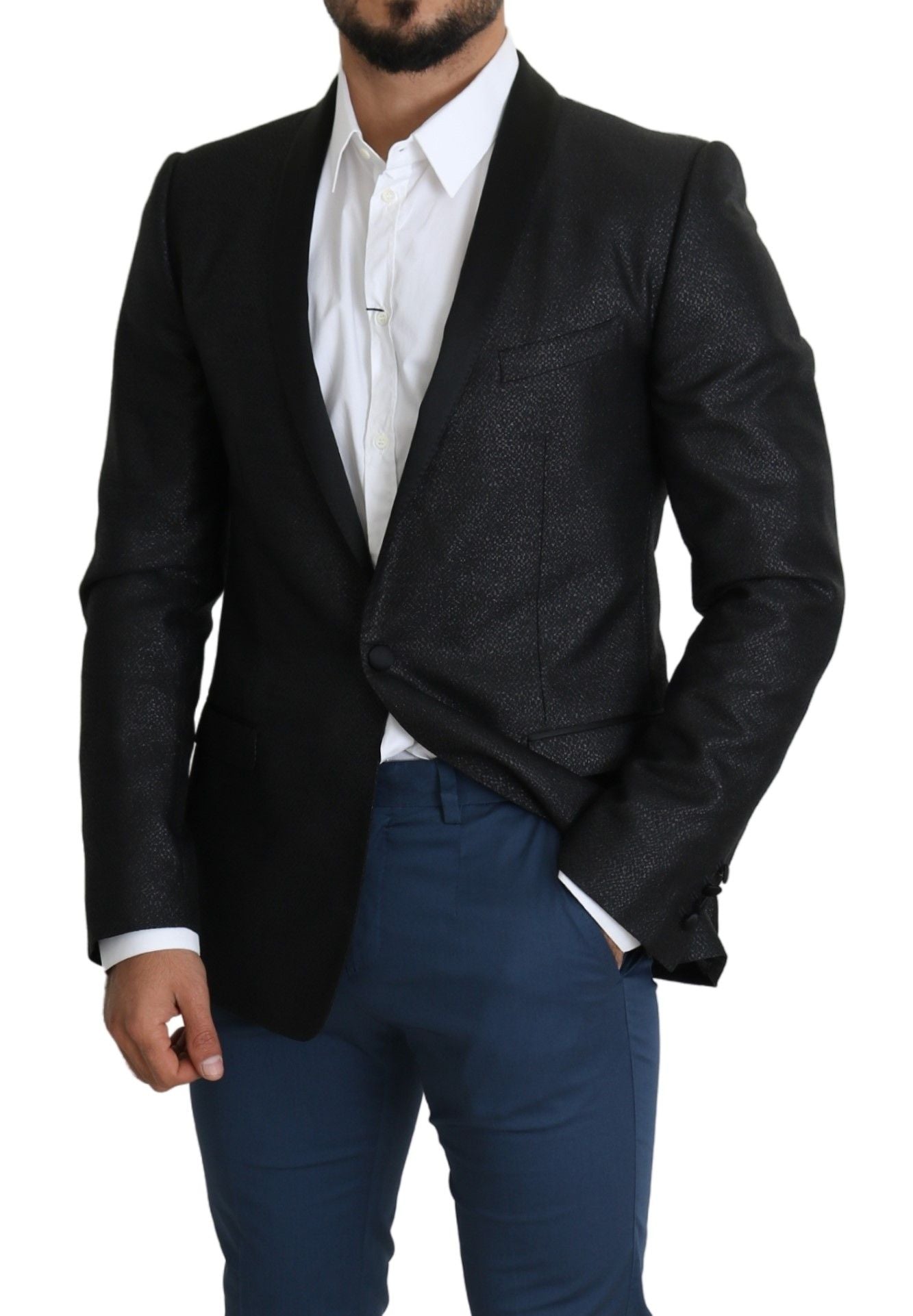 Dolce &amp; Gabbana Elegante blazer slim fit jacquard nero