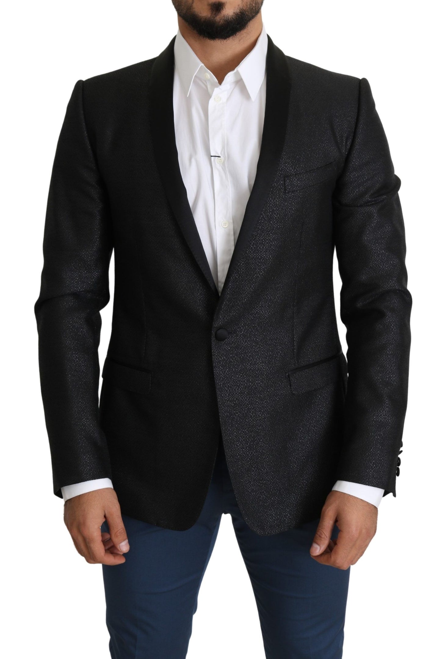 Dolce &amp; Gabbana Elegante blazer slim fit jacquard nero