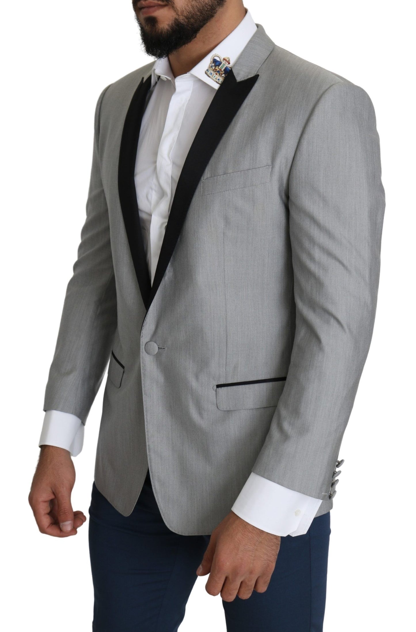 Dolce &amp; Gabbana Elegante Blazer Grigio Chiaro in Misto Seta