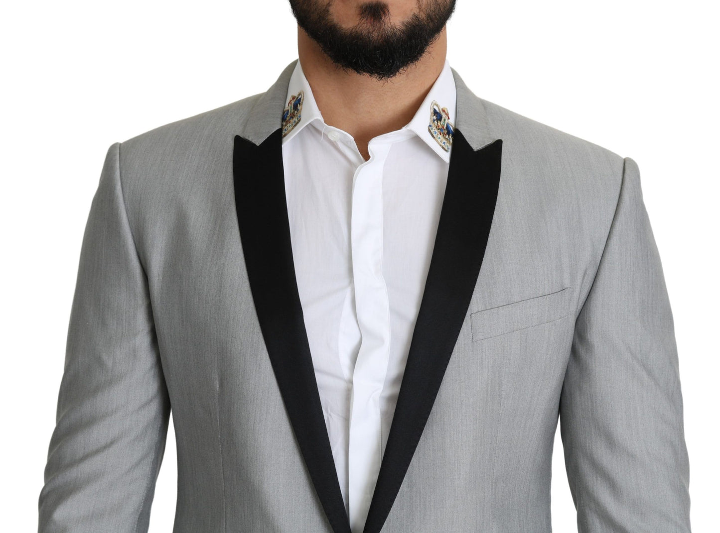 Dolce &amp; Gabbana Elegante Blazer Grigio Chiaro in Misto Seta