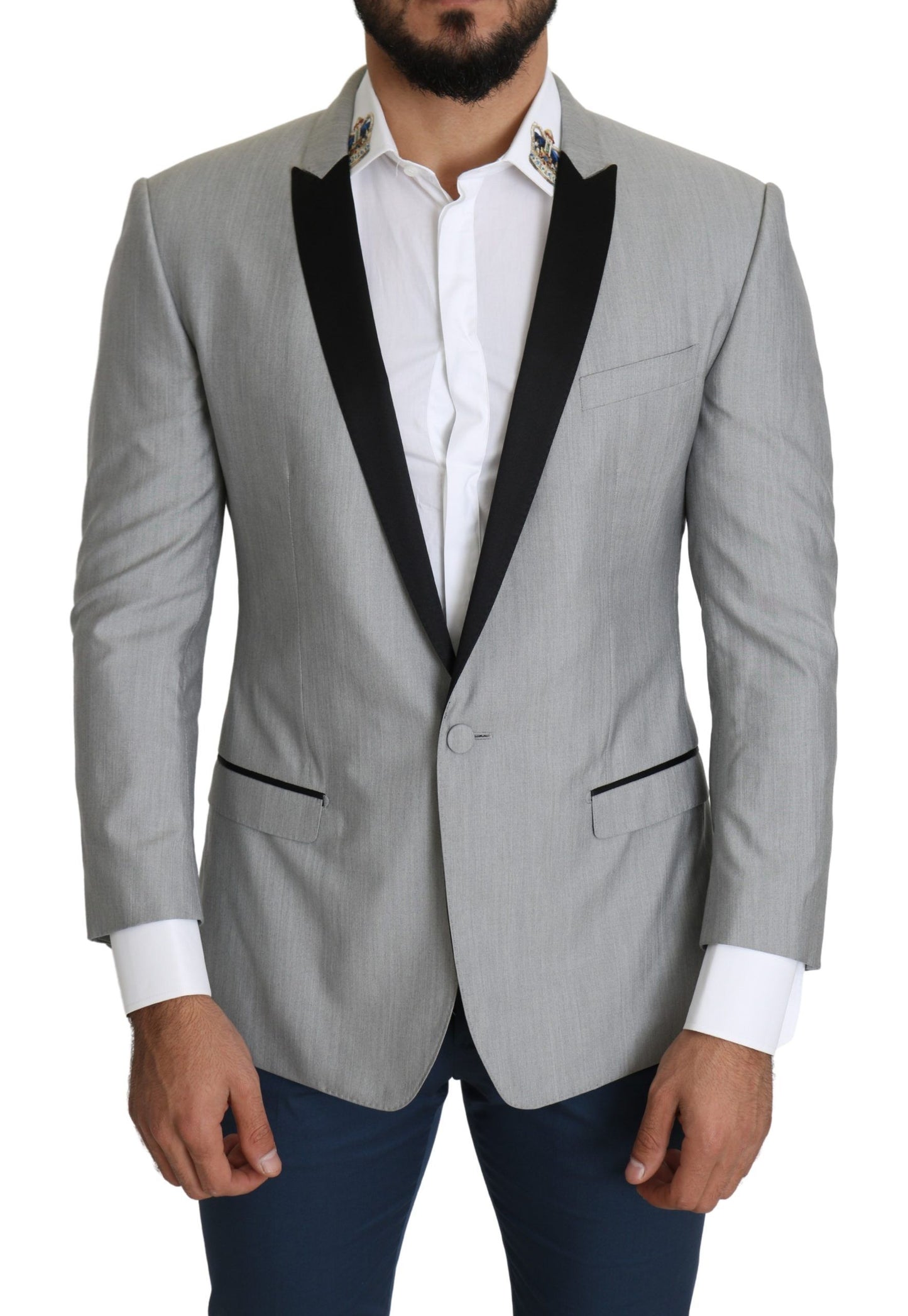 Dolce &amp; Gabbana Elegante Blazer Grigio Chiaro in Misto Seta