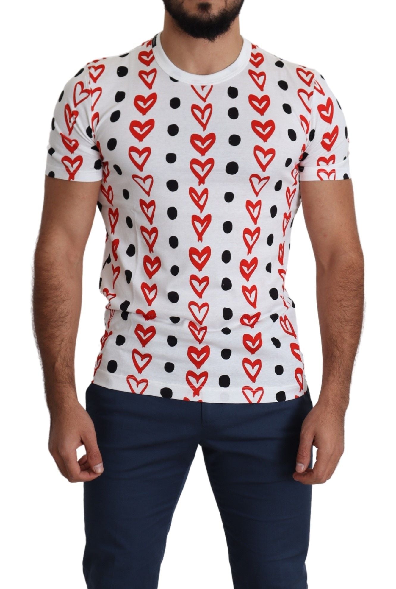 Dolce & Gabbana Chic White Cotton Tee with Heart Print