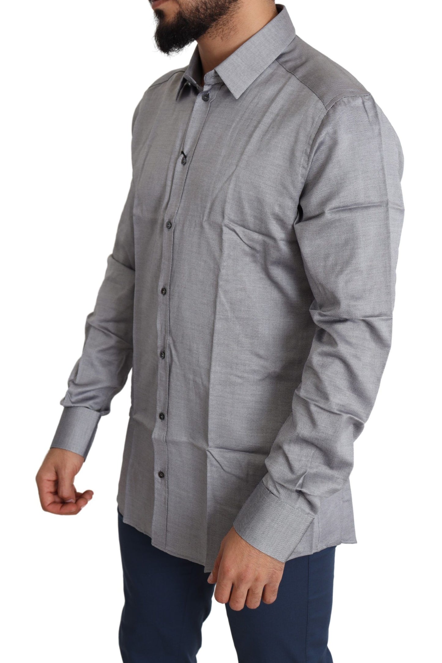 Dolce &amp; Gabbana Camicia elegante in cotone slim fit grigia