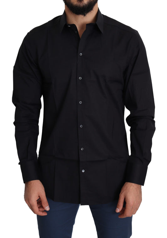 Dolce &amp; Gabbana Elegante camicia elegante in cotone elasticizzato nero