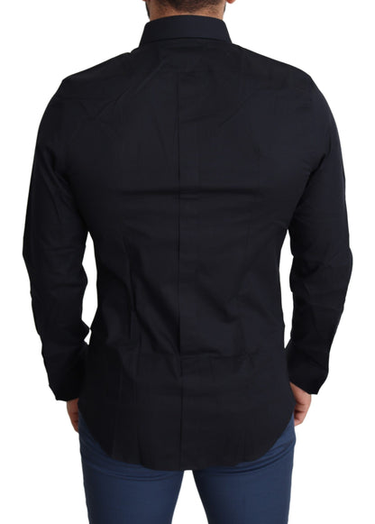 Dolce &amp; Gabbana Camicia elegante nera slim fit in cotone elasticizzato