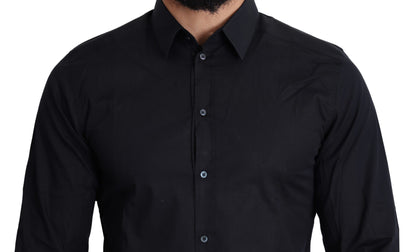 Dolce &amp; Gabbana Camicia elegante nera slim fit in cotone elasticizzato