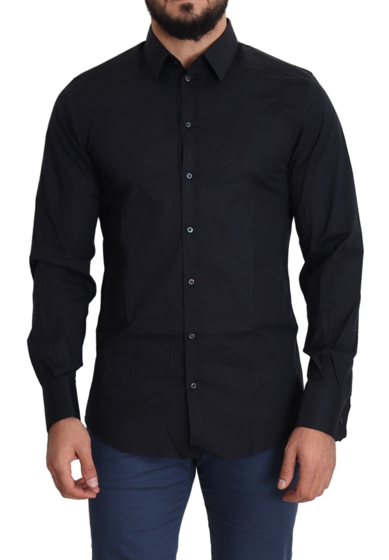 Dolce &amp; Gabbana Camicia elegante nera slim fit in cotone elasticizzato