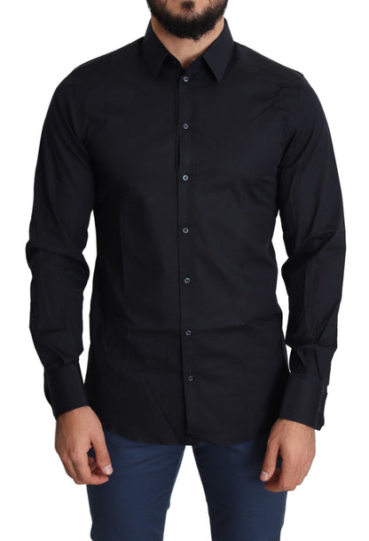 Dolce &amp; Gabbana Camicia elegante nera slim fit in cotone elasticizzato