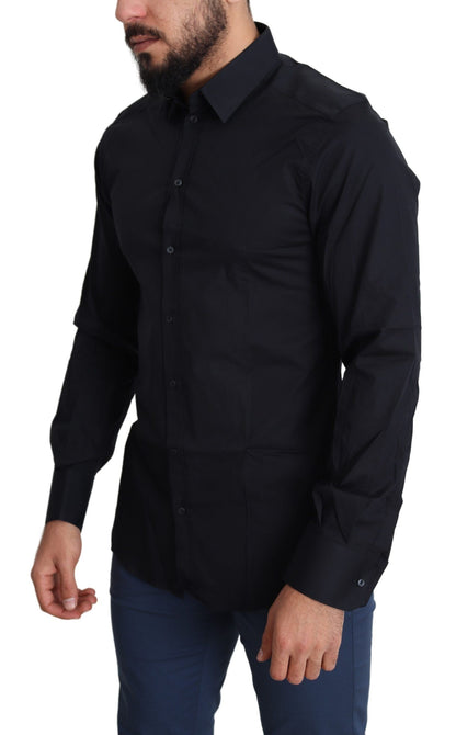 Dolce &amp; Gabbana Camicia elegante nera slim fit in cotone elasticizzato