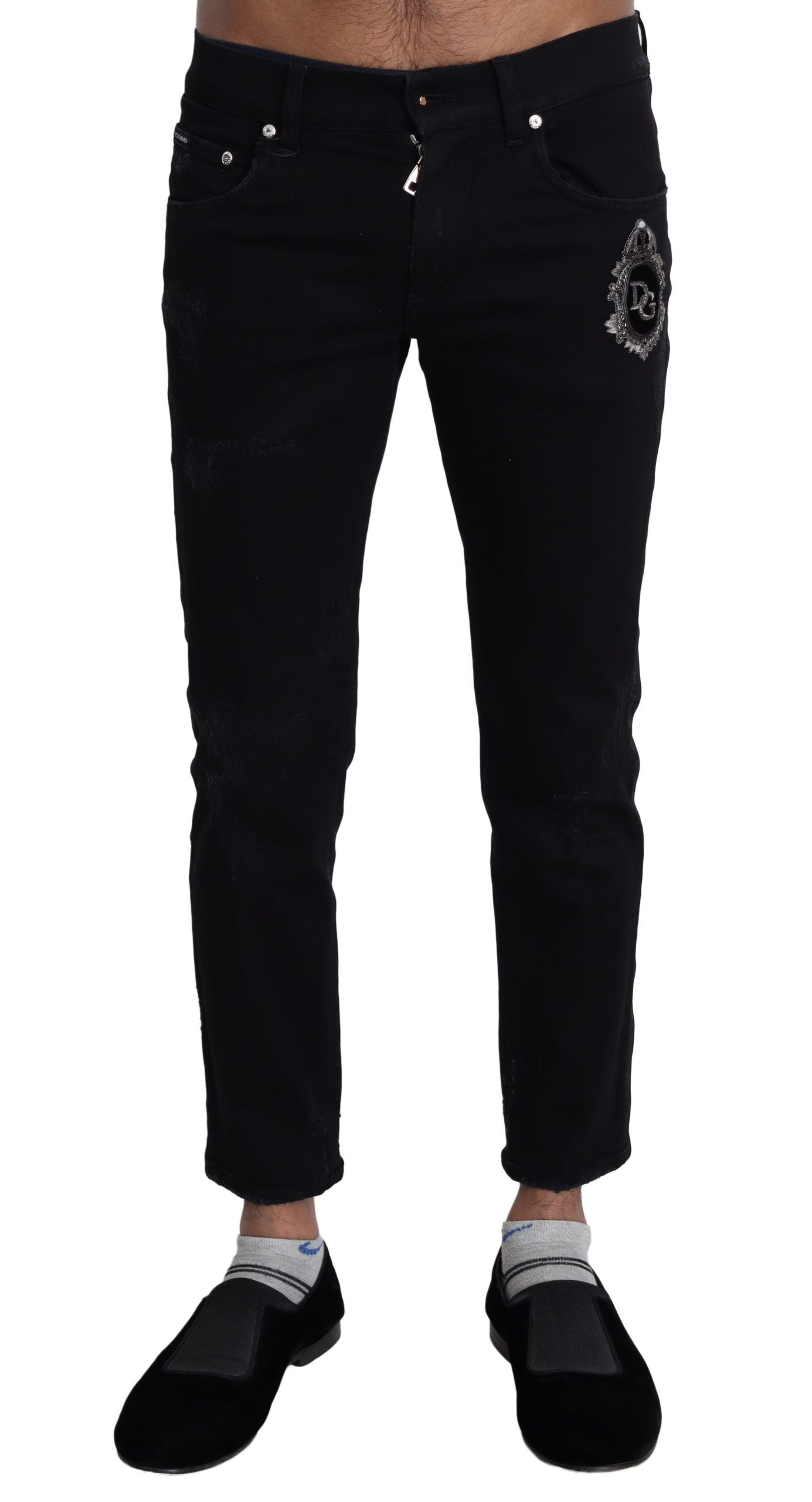 Dolce &amp; Gabbana Jeans skinny eleganti neri con ricami