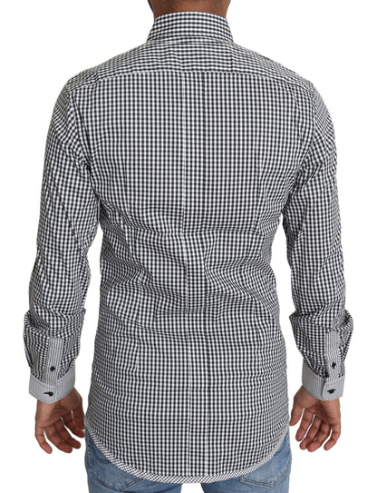 Dolce &amp; Gabbana Elegante camicia casual dorata a quadretti bianchi e neri