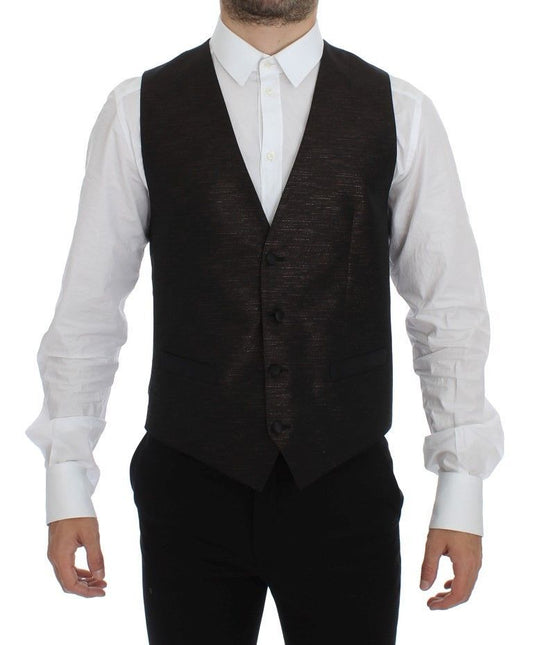 Dolce &amp; Gabbana Elegante gilet in misto lana marrone nero