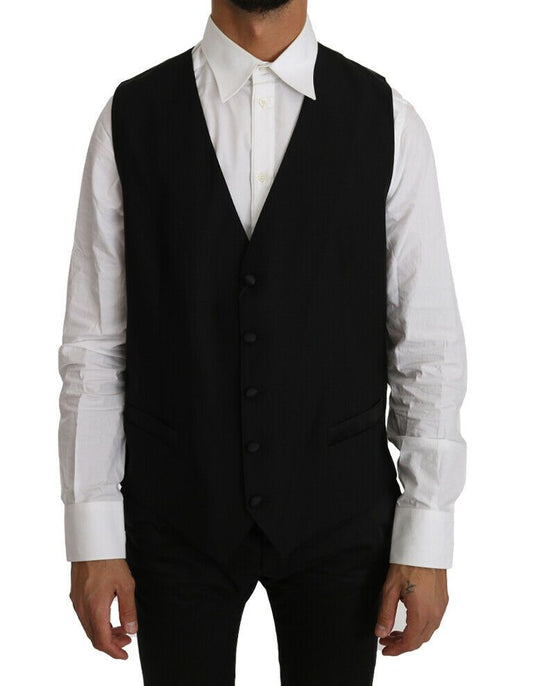 Dolce &amp; Gabbana Elegante gilet formale in misto lana nero