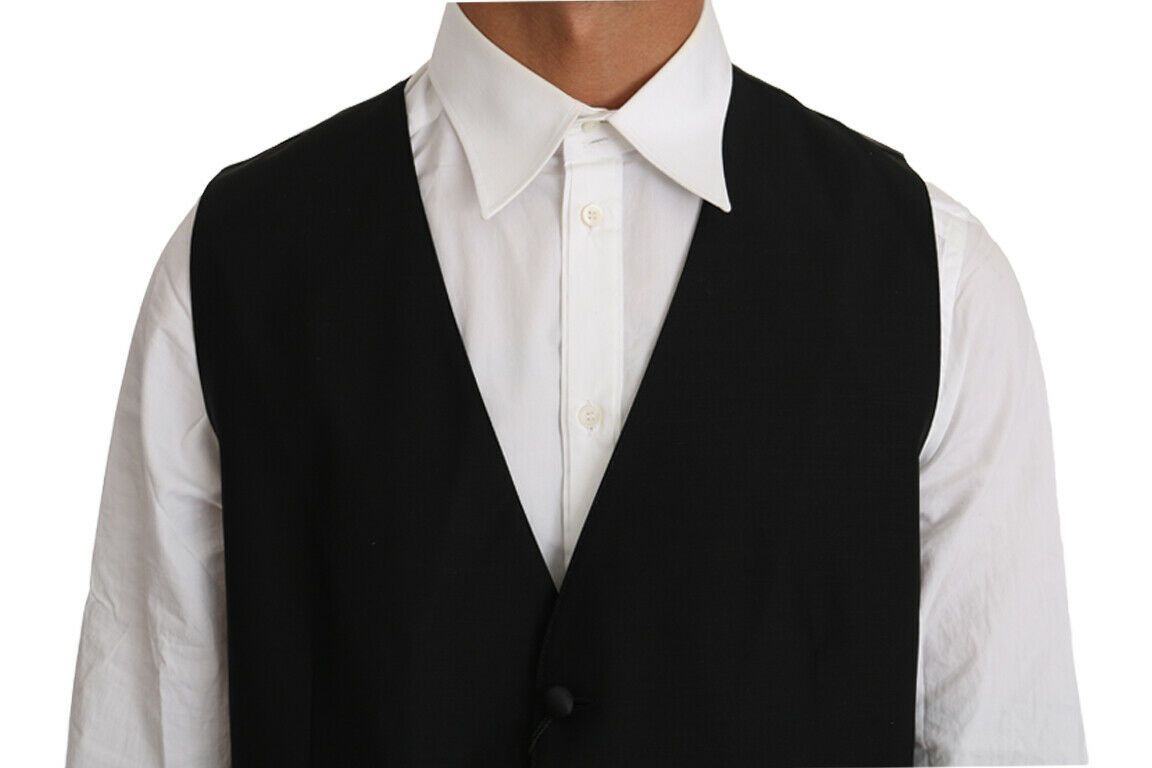 Dolce &amp; Gabbana Elegante gilet formale in misto lana nero