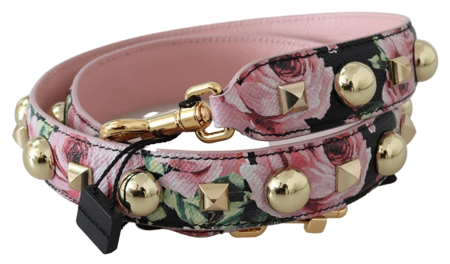 Dolce &amp; Gabbana cinturino in pelle con borchie dorate floreali in rosa