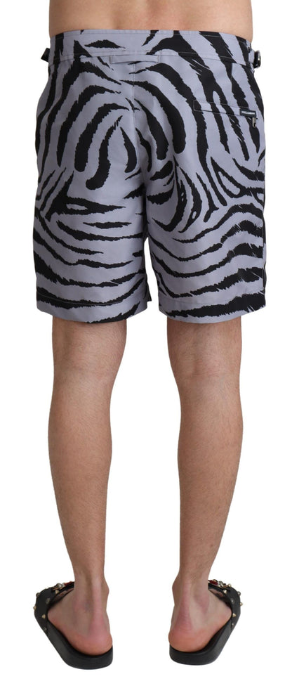 Dolce & Gabbana Elegant Gray Zebra Print Swim Trunks