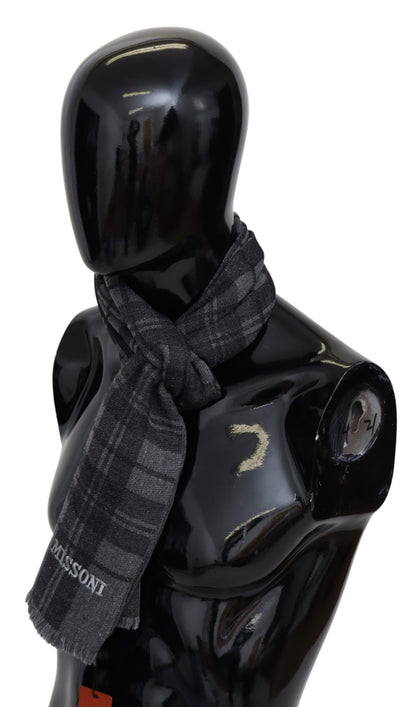 Missoni Elegant Unisex Plaid Wool Scarf with Logo Embroidery