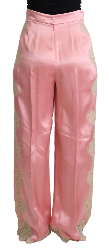 Pantaloni a gamba larga in raso misto seta Dolce &amp; Gabbana in rosa