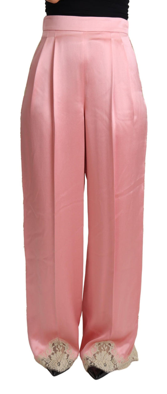 Pantaloni a gamba larga in raso misto seta Dolce &amp; Gabbana in rosa