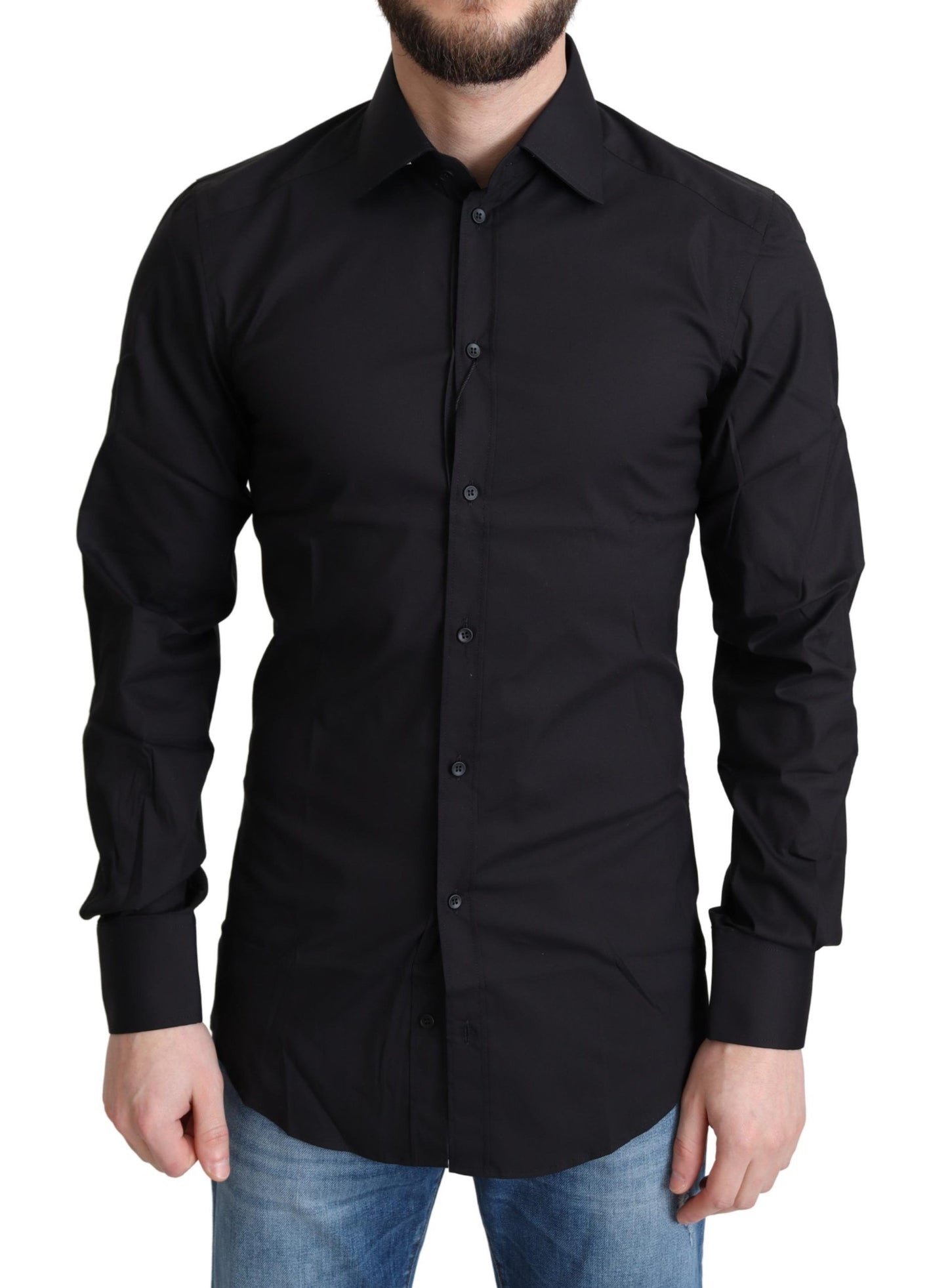 Camicia elegante slim fit Dolce &amp; Gabbana nera oro