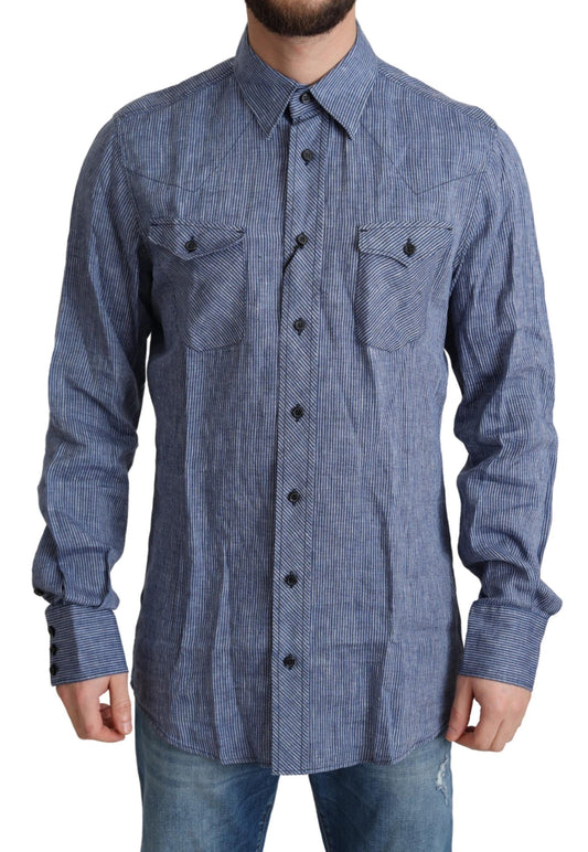 Dolce &amp; Gabbana Camicia button-down elegante in lino a righe