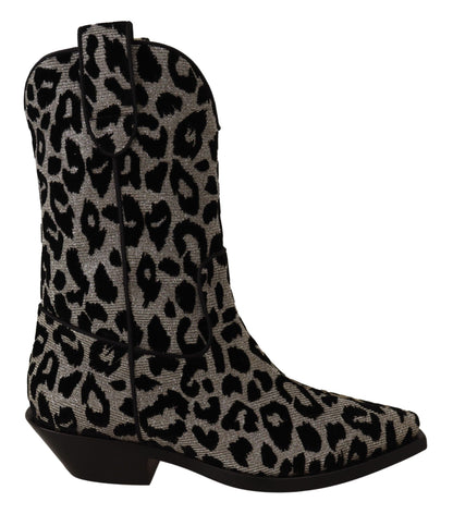 Dolce & Gabbana Elegant Leopard Print Mid Calf Boots