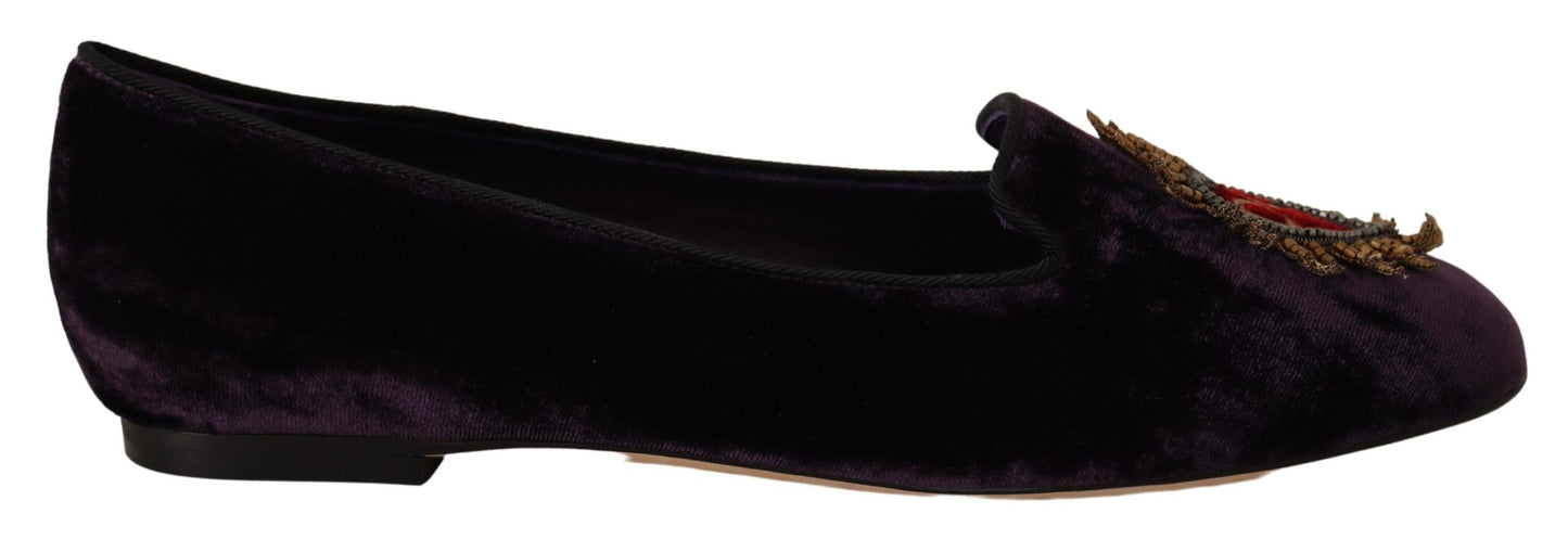 Dolce & Gabbana Chic Purple Velvet Loafers with Heart Detail