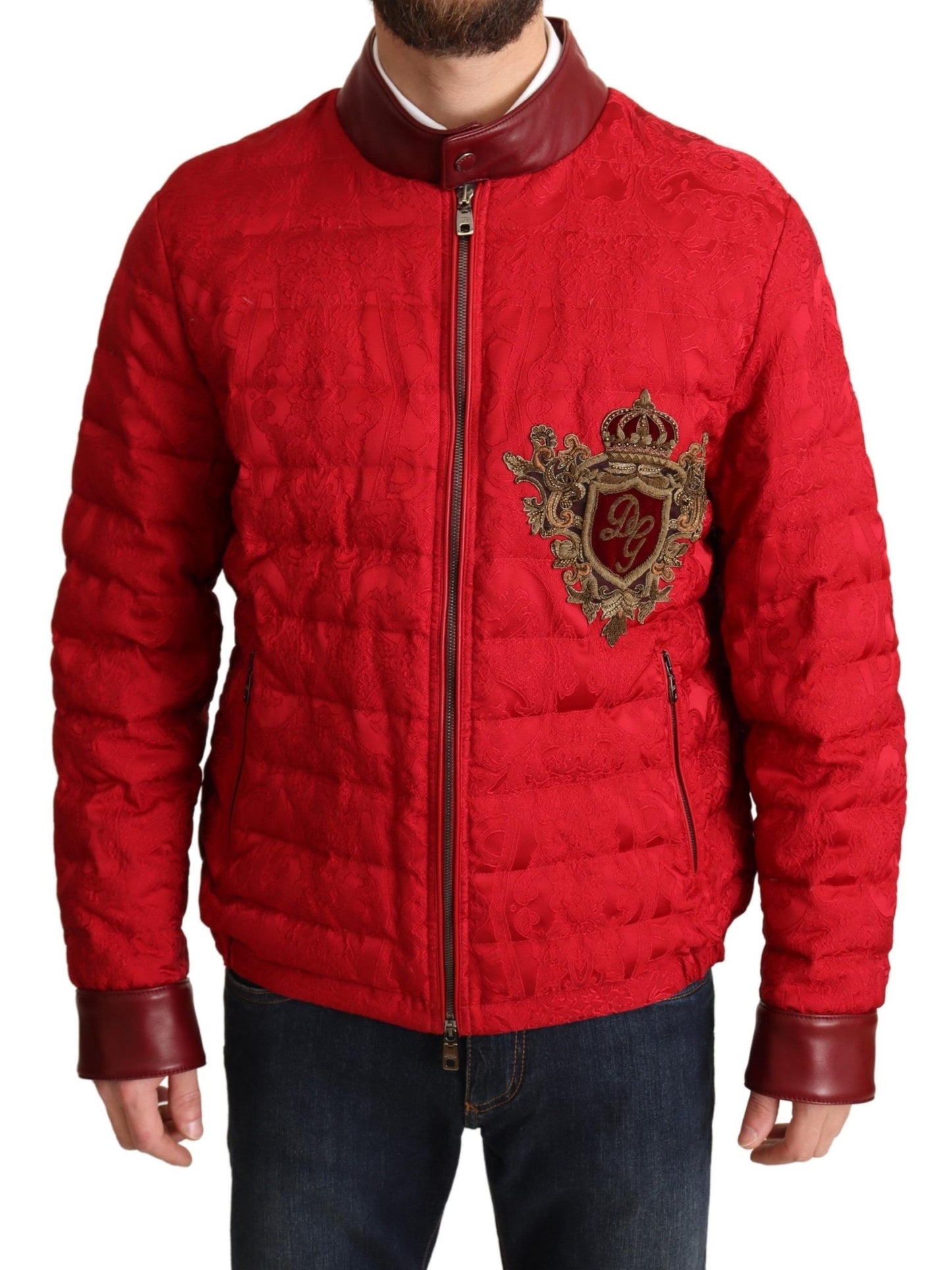 Giacca bomber firmata Dolce &amp; Gabbana rossa e oro