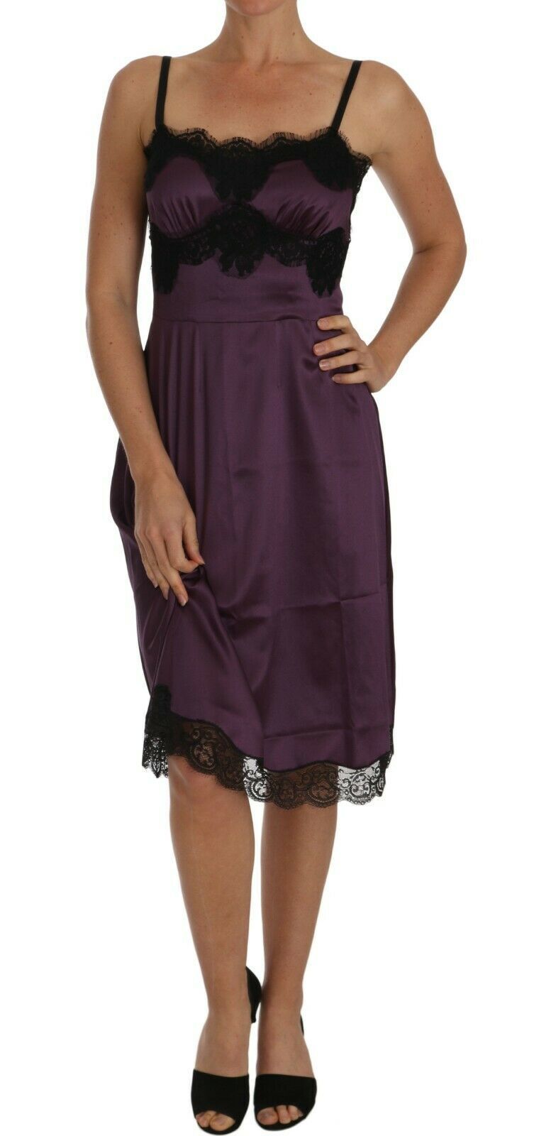 Dolce &amp; Gabbana Elegante abito chemise in pizzo di seta viola