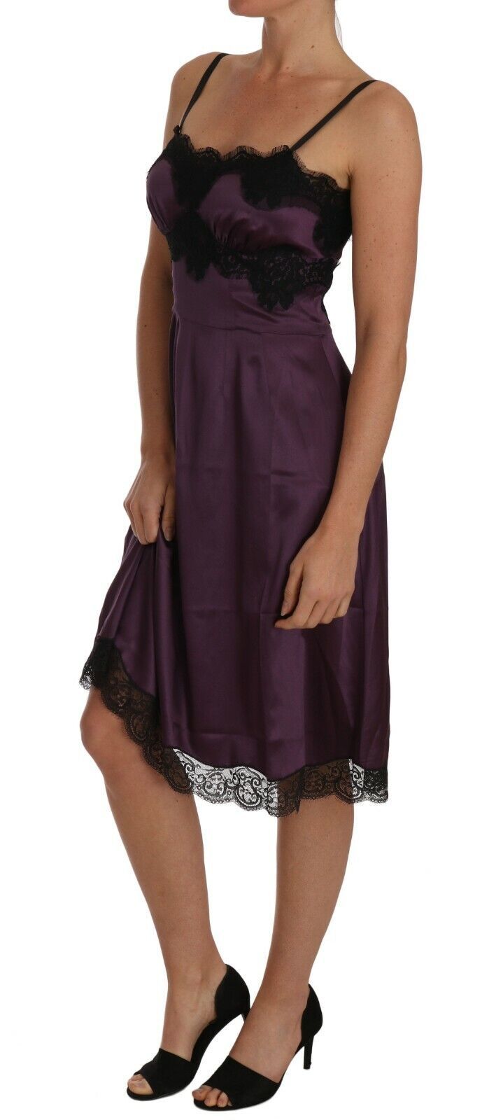 Dolce &amp; Gabbana Elegante abito chemise in pizzo di seta viola