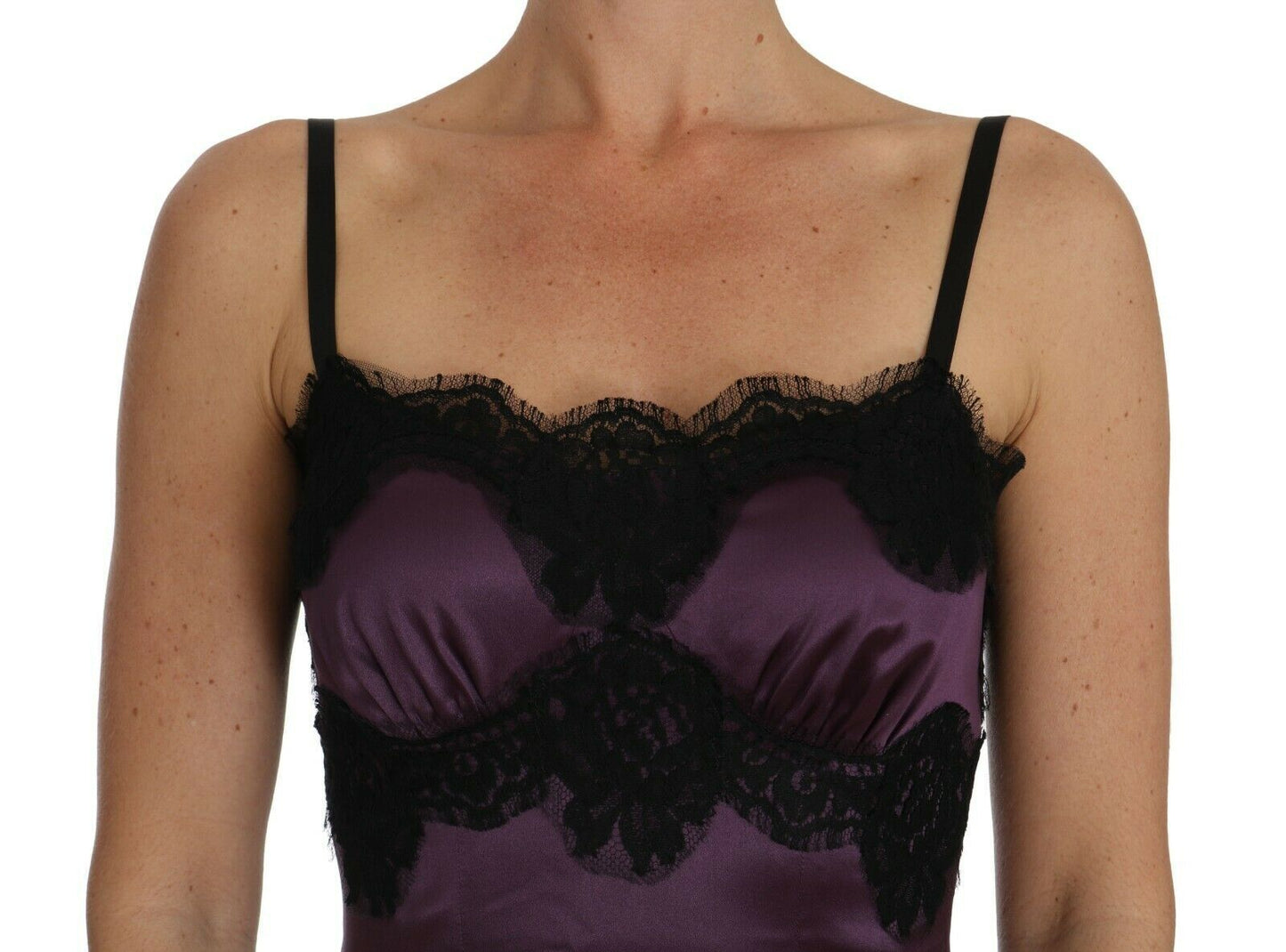 Dolce &amp; Gabbana Elegante abito chemise in pizzo di seta viola