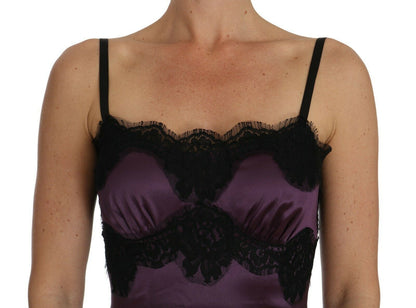 Dolce &amp; Gabbana Elegante abito chemise in pizzo di seta viola