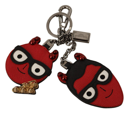 Dolce & Gabbana Elegant Red Leather & Brass Designer Keyring