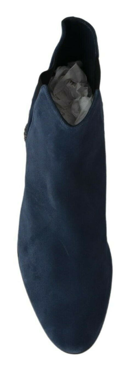 Dolce & Gabbana Chic Blue Suede Mid-Calf Boots with Stud Details