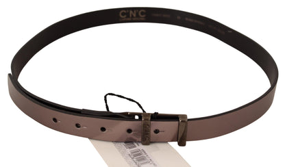 Costume National Chic Pink Metallic Leather Belt with Bronze Buckle