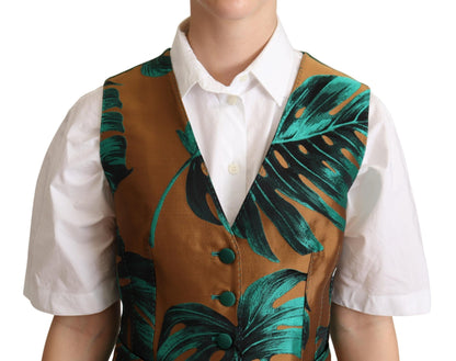 Dolce &amp; Gabbana Elegante Gilet Stampato a Foglia Verde