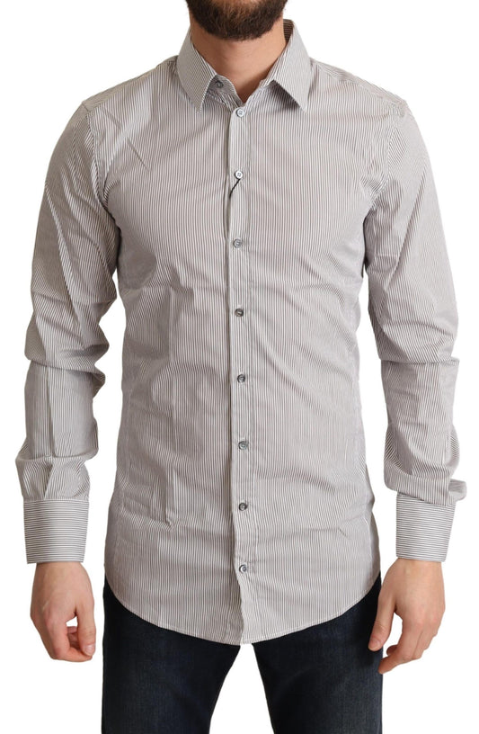 Camicia elegante slim fit a righe grigie Dolce &amp; Gabbana