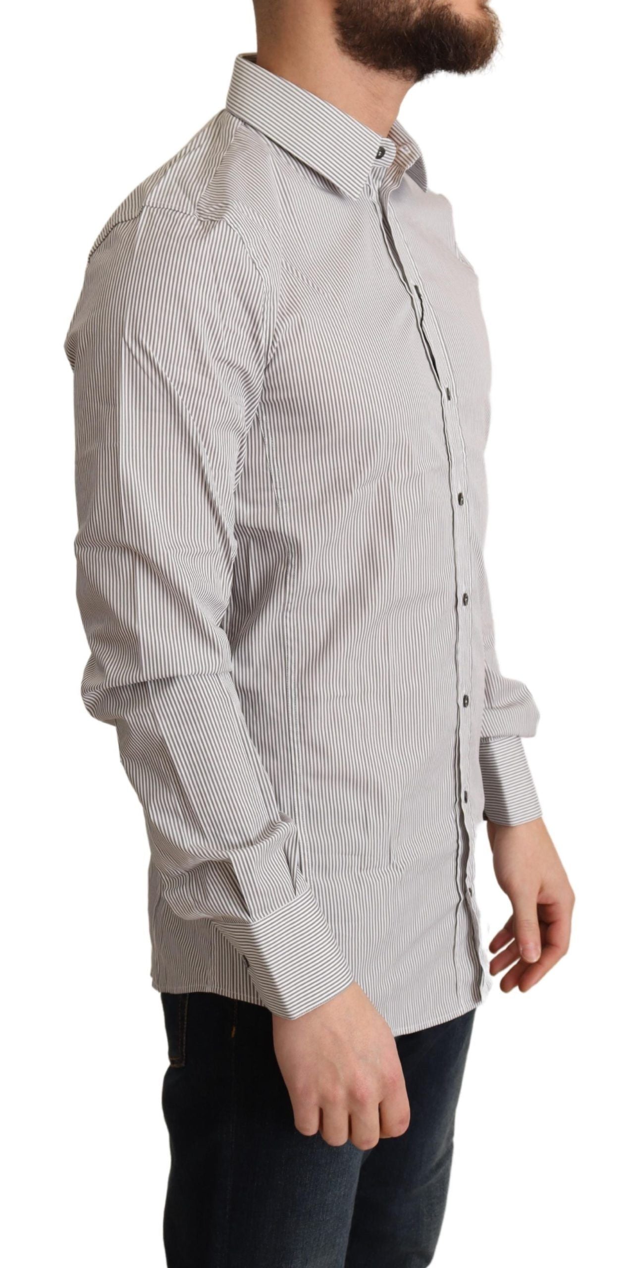 Camicia elegante slim fit a righe grigie Dolce &amp; Gabbana