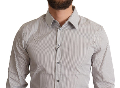 Camicia elegante slim fit a righe grigie Dolce &amp; Gabbana