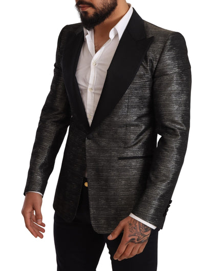 Blazer slim fit in jacquard grigio metallizzato Dolce &amp; Gabbana