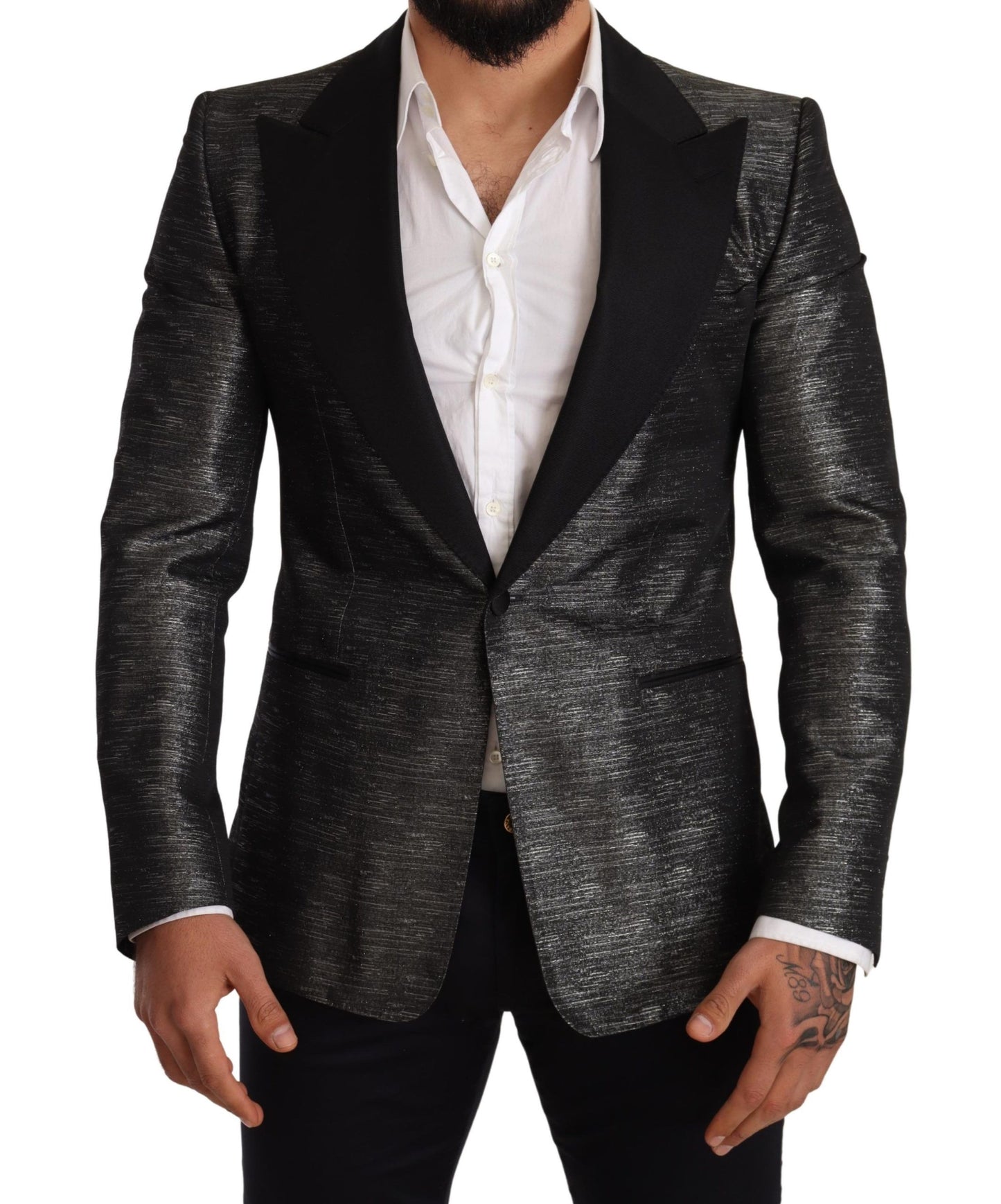 Blazer slim fit in jacquard grigio metallizzato Dolce &amp; Gabbana