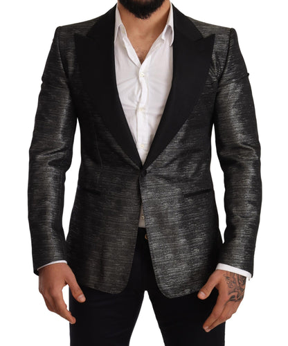 Blazer slim fit in jacquard grigio metallizzato Dolce &amp; Gabbana