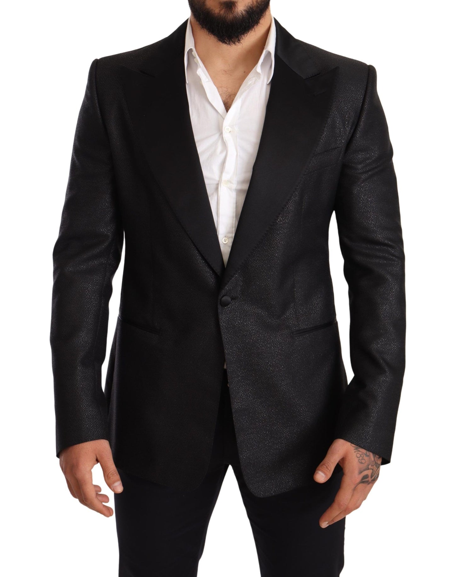 Dolce &amp; Gabbana Giacca blazer slim fit elegante nera metallizzata