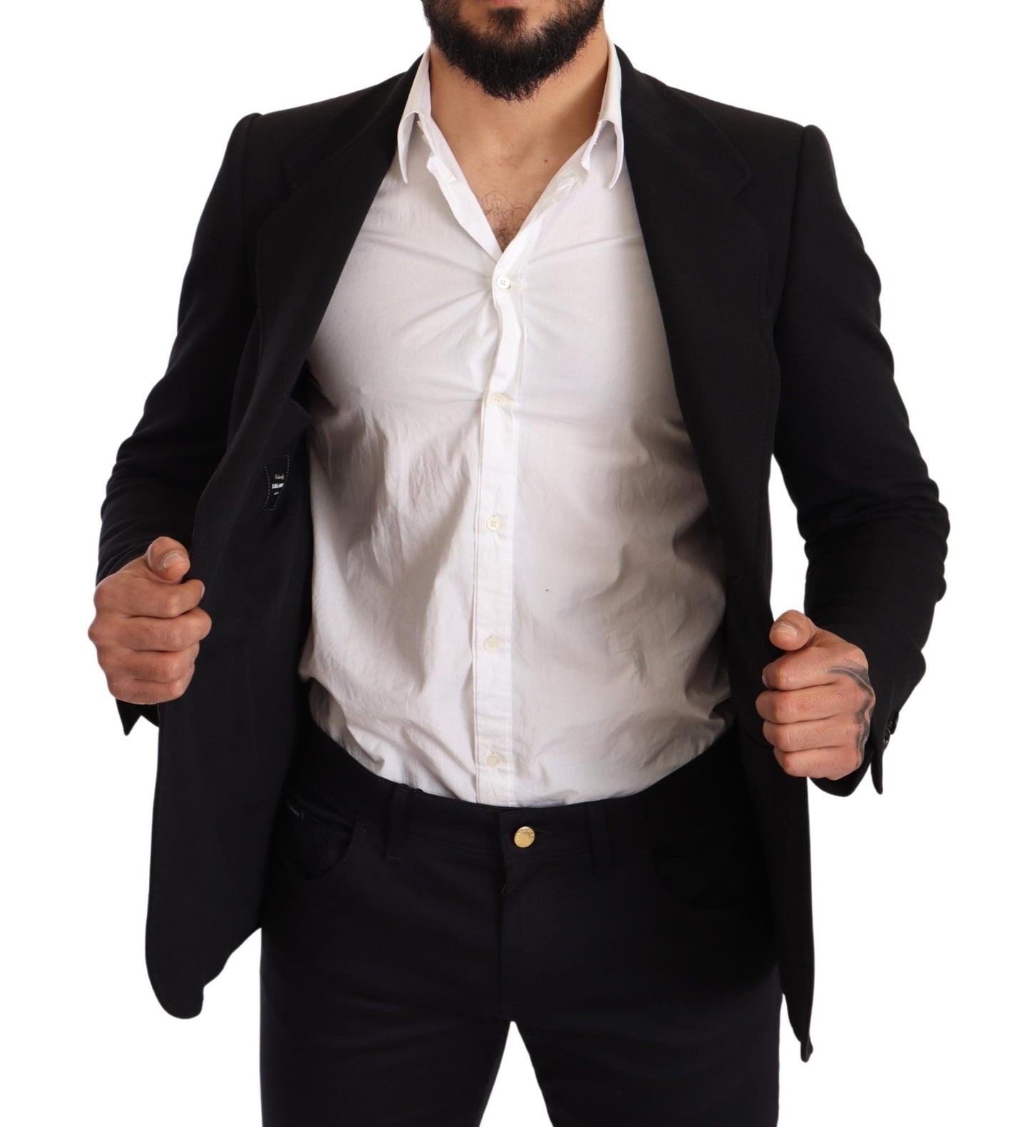 Dolce &amp; Gabbana Blazer elegante slim fit in cotone nero