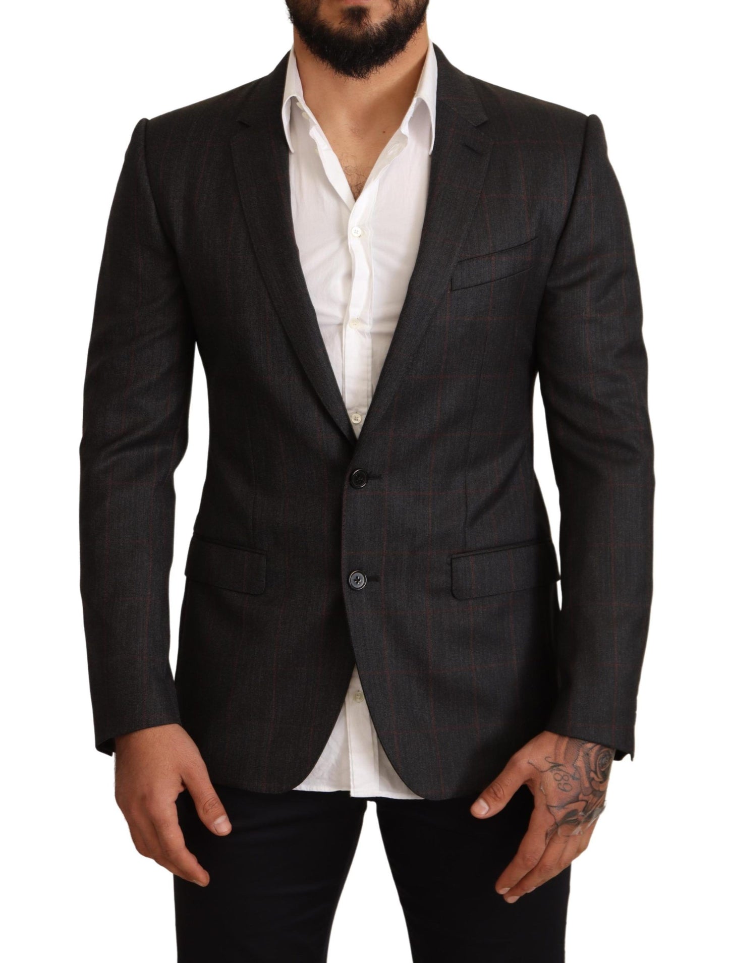 Dolce &amp; Gabbana Elegante blazer Martini a quadri grigio