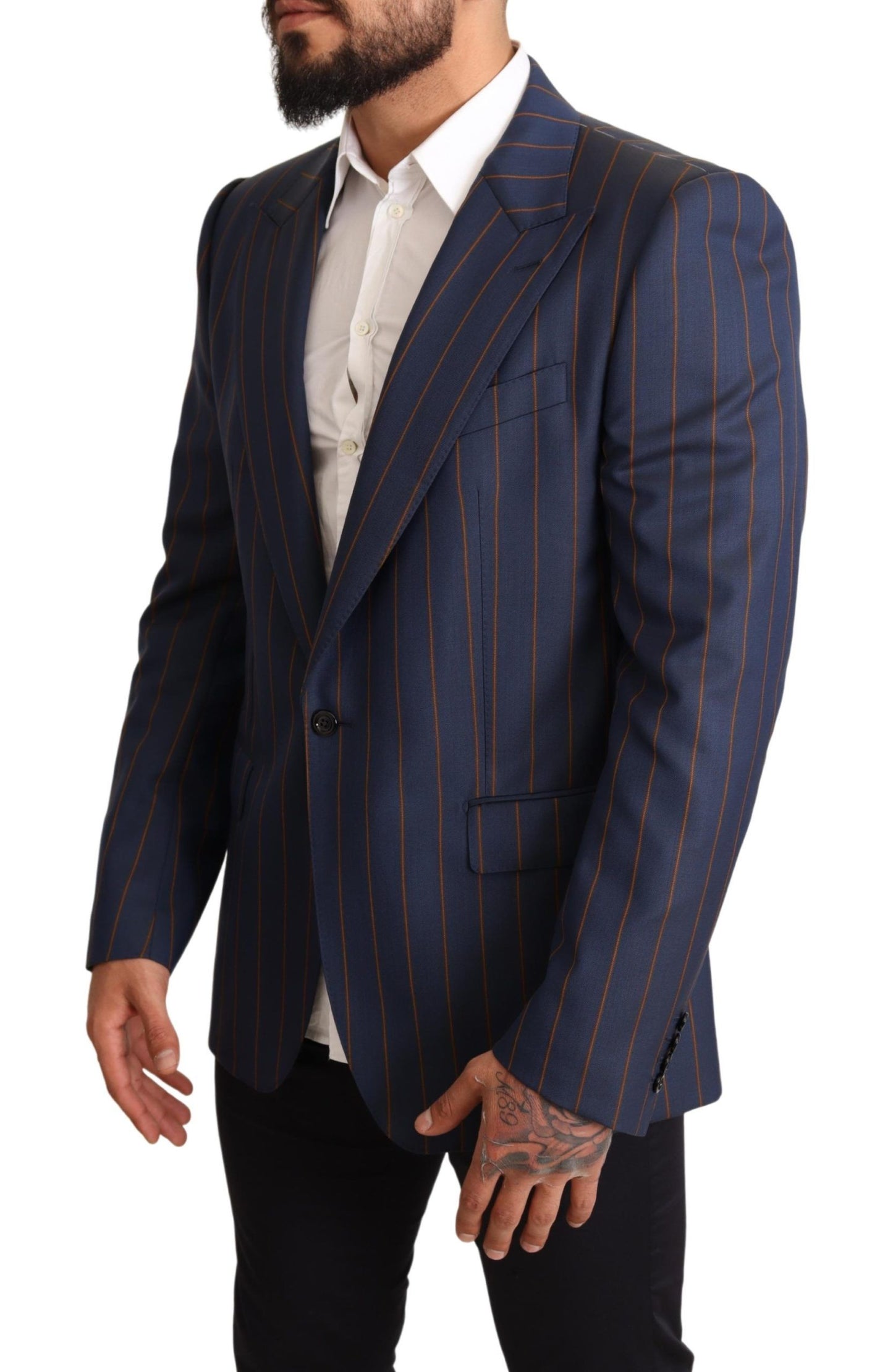 Dolce &amp; Gabbana Blazer elegante slim fit in lana a righe blu